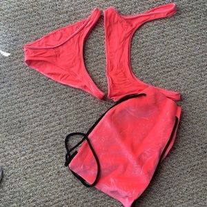 Neon Pink Triangl Swimsuit with Bag